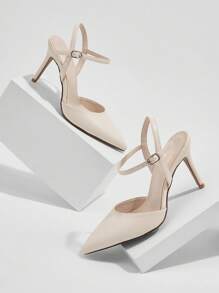 CUCCOO BIZCHIC Woman Shoes Point Toe Elegant Stiletto Heeled Ankle Strap Beige Pumps For Summer Graduation Heels Prom Heels Vacation Shoes Summer Elegant Basics Business Casual Business Chic Spring Shoes Spring Break Easter For Christmas