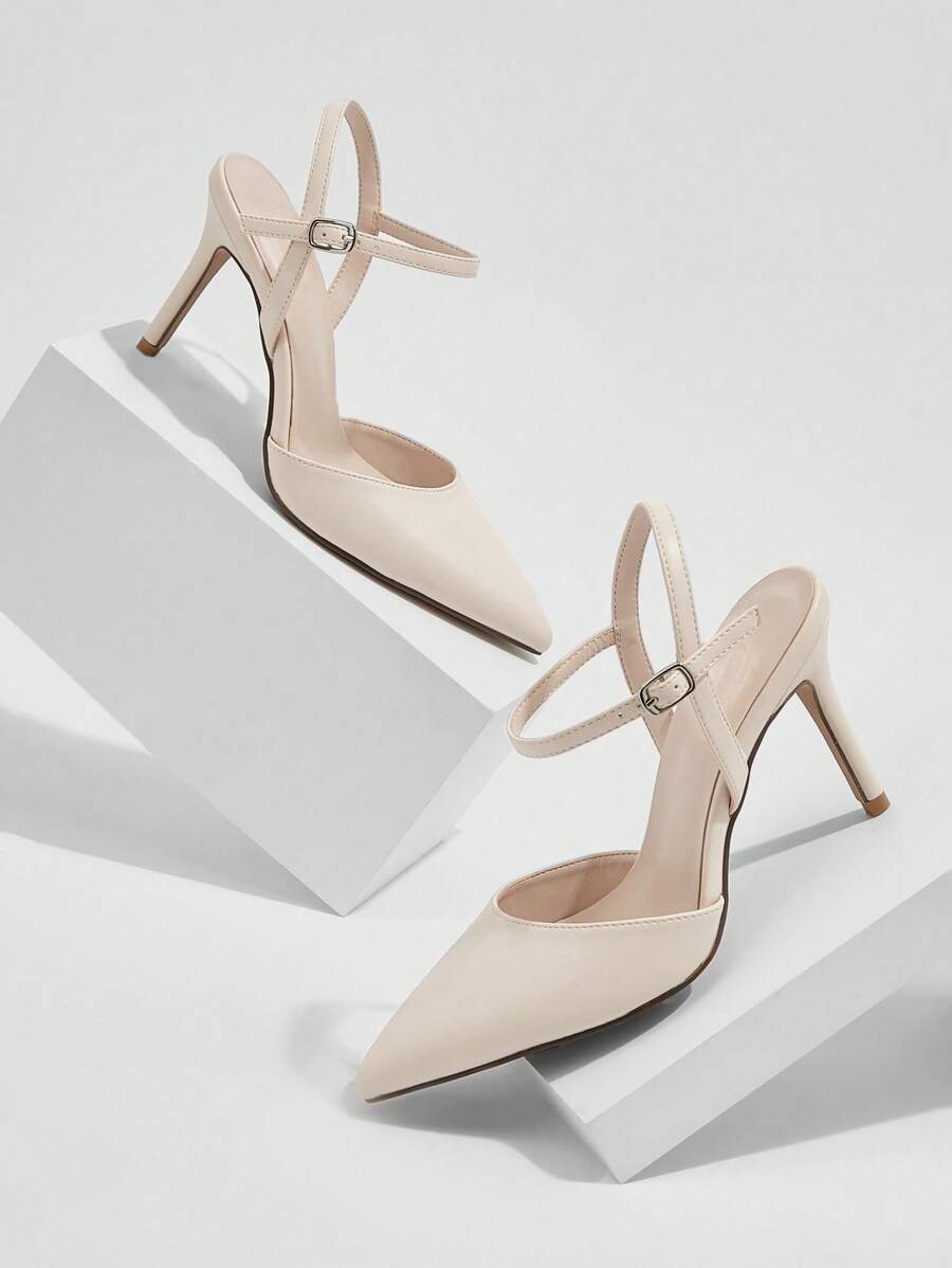 CUCCOO BIZCHIC Woman Shoes Point Toe Elegant Stiletto Heeled Ankle Strap Beige Pumps For Summer Graduation Heels Prom Heels Vacation Shoes Summer Elegant Basics Business Casual Business Chic Spring Shoes Spring Break Easter For Christmas