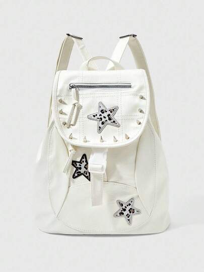 ROMWE Grunge Punk 女士大容量旅行铆钉和星星背包