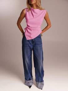 Avantive 夏季女士舞会/正式/海滩/度假/可爱/西部装/商务休闲/优雅/生日/外出/俱乐部/办公室/节日/锐舞/工作/优雅/乡村音乐会/早午餐/老钱/机场/端庄/教堂/童话/性感/有趣/嬉皮/茶会/千禧年/街头服饰/2000 年代/迪斯科/春假/毕业/婚礼嘉宾/鸡尾酒会/复古/度假/ 1960 年代/无袖褶皱上衣 - 粉色 - 查看 4