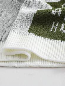 童装小男孩绿色卡通动物图案圆领保暖针织可爱毛衣派对生日穿男孩毛衣男孩针织衫秋冬秋季儿童针织衫 - 白色 - 查看 7