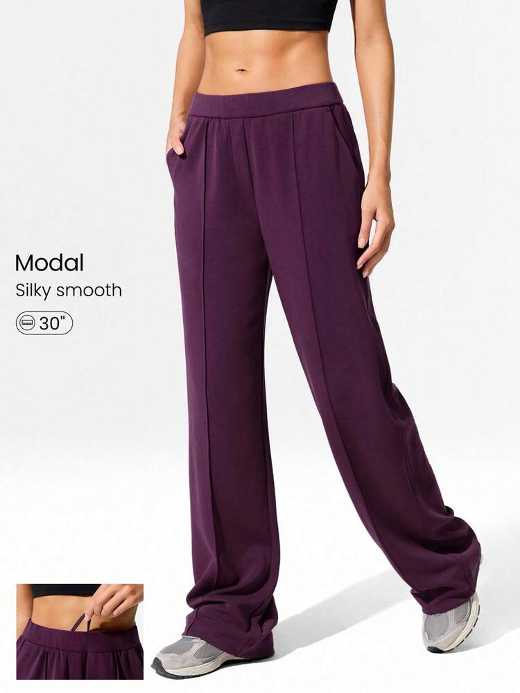 SoftCalm Modal Weekend Wanderer Built-In Adjustable Drawstring Waist Straight Leg Pants With Side Pockets Daily Casual Wear Spring Summer