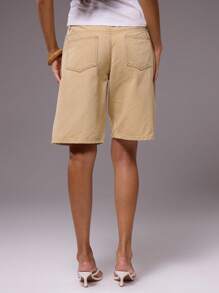 MUSERA Low Rise Longline Jorts Denim Shorts Spring Summer Cute Vacation 90's Y2k  Chic - Brown - View 4