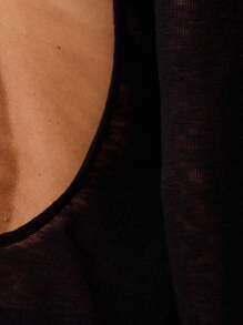 MUSERA 斜领喇叭长袖针织A字迷你连衣裙，适合伊比沙岛度假、夏季海滩、秋季派对和晚宴穿着。 - 黑色 - 查看 6