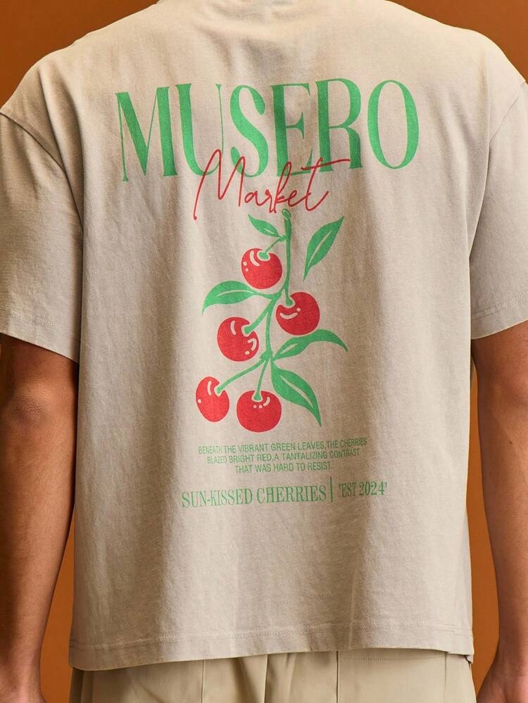 男士宽松“Musero Market”短袖印花T恤 夏季假期 - 灰色 - 查看 5