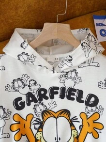 GARFIELD | SHEIN Áo nỉ dáng rộng, vai rớt, in hình hoạt hình dành cho bé gái tuổi teen, phong cách thường ngày cho đầu thu đông. - trắng - Xem 6