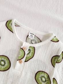 Vintaside Kids 2pcs/Set Cute Watermelon Print Baby Boy Casual Short Sleeve Top And Shorts Set - Green - View 7