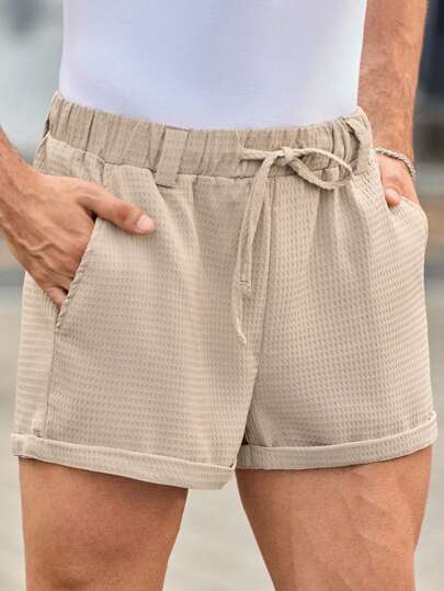 Manfinity BRENVOR Men's Casual Woven Roll-Up Hem Shorts Women Shorts Casual Shorts Comfy Shorts Summer Shorts Loose Shorts