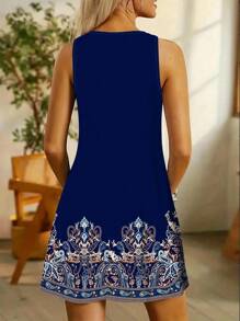 EMERY ROSE Vestido midi sin mangas azul con estampado retro talla grande - Multicolor - Ver 2