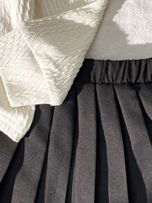 Souflis Souflis 2 件套女婴优雅可爱提花纹理针织长袖 Polo 领开衫上衣和松紧腰百褶裙套装，适合通勤、上学、休闲、度假、运动、家居、6 个月-3 岁、儿童/婴儿服装、返校、所有季节 - 杏色 - 查看 4