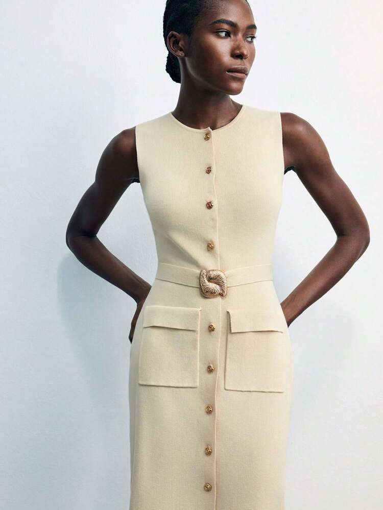 SHEIN Maija Generous Design, Showing Intellectual Elegant. Sleeveless Vest Dress Style, Can Be Worn Alone Or Layered With Shirts, Undershirts, Multiple Occasions. Suitable For Teachers, Commuting, Performances, Gatherings, And Casual Daily Wear, Combining Fashion And Practicality. Available In Elegant Yellow, Beige, And Other Colors. Soft And Comfortable Knit Fabric Meets Dressing Needs, An Ideal Item For Creating Urban Chic StylesWomen Easter Summer OutfitsWomen Party Top Summer Holiday Outfits Each Vacation Outfits For Women  Summer Outfit For Women Going Out Outfits Graduation Graduation Outfit  Casual Dresses  Casual Blouses For Women