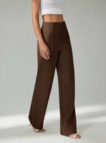 SHEIN Tall Summer Ladies Light Beige Suit Pants, Commuting And Elegant Dating - Brown - View 3