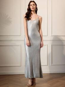 Briarwyn Váy len dệt kim hở lưng màu bạc ôm sát thanh lịch, váy mùa thu cho nữ, hở vai, quần áo cổ điển cho nữ, phong cách quý tộc cổ điển cho nữ, trang phục đêm hẹn hò cho nữ, quần áo Y2k cho nữ, trang phục câu lạc bộ gợi cảm cho nữ, váy dự tiệc cưới cho nữ, váy có dây đeo - Bạc - Xem 2