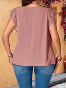 EMERY ROSE Plus Size Women Water-Soluble Lace Tunic Tops Dressy Blouses , Vacation Summer,Holiday Outfits For Women