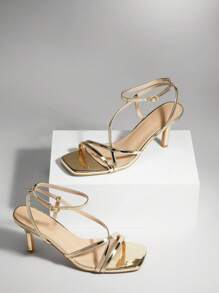 SHUZIA 女士小猫跟后绑带时尚凉鞋 - 金色 - 查看 5