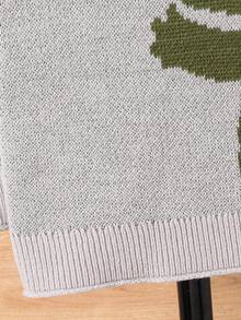 儿童小男孩绿色卡通动物图案圆领保暖针织可爱毛衣，适合派对、生日穿着 - 灰色 - 查看 5