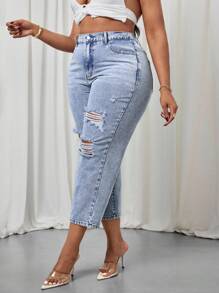 Slaydiva Quần Jeans Ống côn Co Giãn Thường Ngày Cỡ Lớn - Màu xanh lam - Xem 5