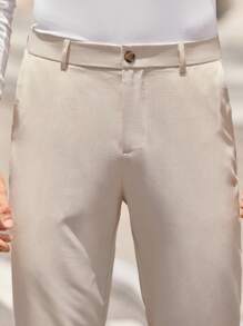 Manfinity VCAY Men's Casual Woven Tapered Suit Pants Men Beige Pants Men Summer Pants Men Lightweight Pants Beige Slacks For Men Men Dress Pants