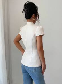 Elenzga 女士优雅收腰泡泡袖衬衫，夏季