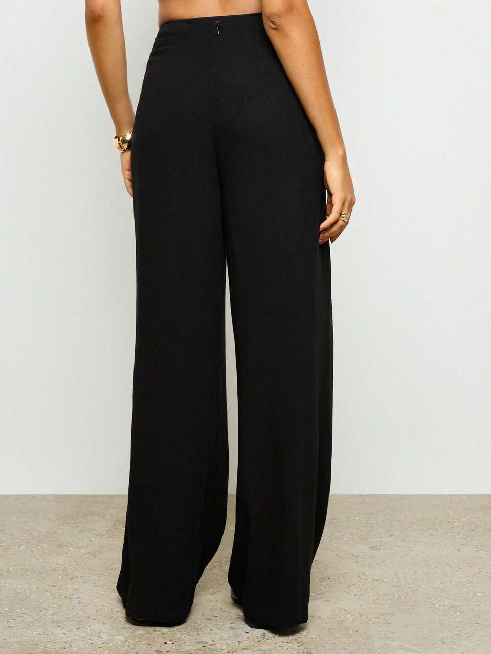 Linen Wide Leg Palazzo Pants With Metal Hardware