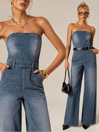 SHEIN Forever 21 夏季休闲水洗吊带背心阔腿连体裤