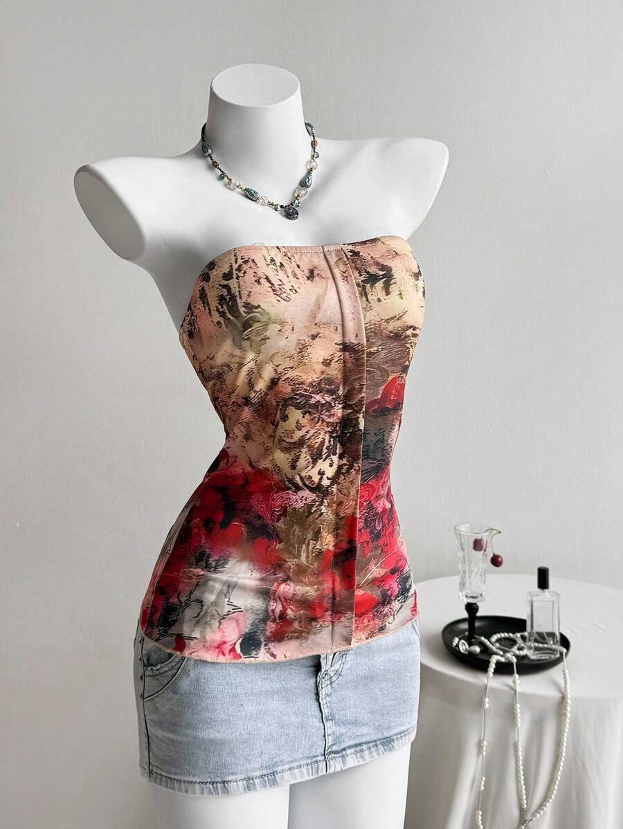 SHEIN Unity 女士休闲复古印花抹胸 - 彩色 - 查看 1