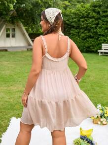 Swim Mod 大码女式单肩带多层拼接性感休闲度假沙滩裙 - 杏色 - 查看 2