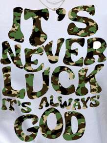 INAWLY Women Slogan & Camo Print Short Sleeve T-Shirt And Shorts Casual 2 Pieces Set - Multicolor - View 3
