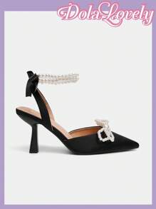 Dola Lovely Fashion Women Pearl Bow Decor Comfortable Versatile Lolita High Heel Pumps