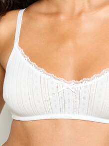 AiiRZ 精致网眼针织文胸和内裤套装女性蕾丝花边罗纹内衣日常舒适文胸内裤套装夏季家居服春季必备品