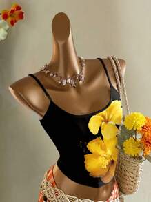 SHEIN EZwear 复古风格热带花卉图案性感吊带背心，适合夏季 - 彩色 - 查看 11