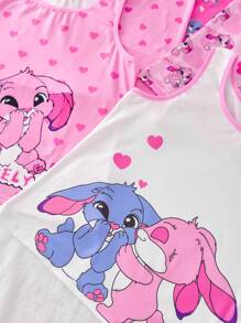 SHEIN 5pcs Tween Girls Heart Rabbit Print Soft & Comfortable Camisole Underwear Set,Back To School Fall Winter