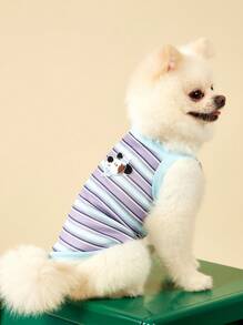 PETSIN 1 件宠物猫狗经典条纹刺绣弹力舒适休闲背心背带，适合猫狗 - 彩色 - 查看 4