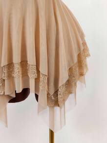 Amplova 1 pieza Vestido mini sexy transparente con bajo asimétrico talla grande, para verano - Albaricoque - Ver 5