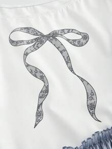 SHEIN MOD Elegant Asymmetrical Neck Bow Print Sequin Mesh Maxi Dress - Multicolor - View 3