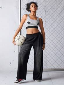 Streetz SHEIN Sport 个性化星星印花撞色背心，运动街头风格 - 灰色 - 查看 2