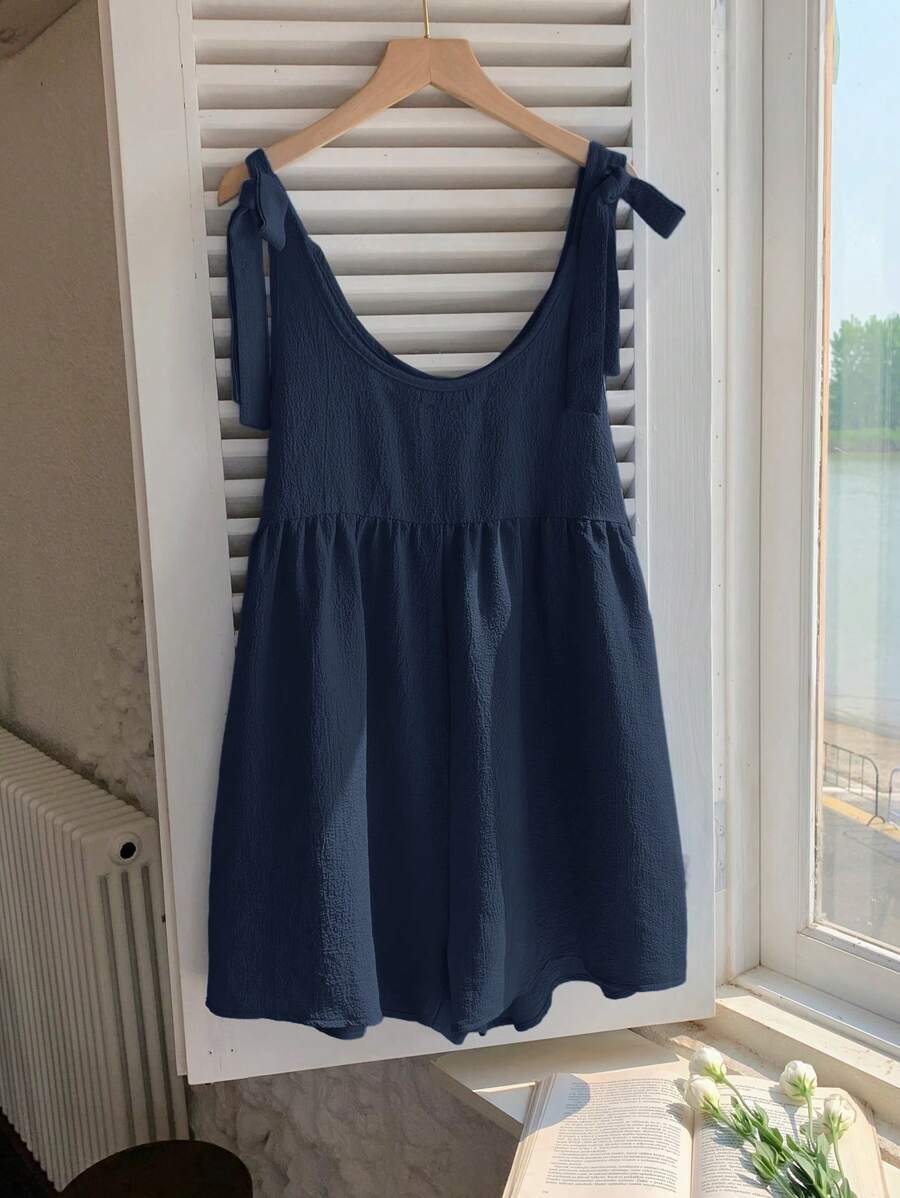 SHEIN Tween Girl Butterfly Strap Romper, Casual Daily All-Match - Navy Blue - View 1