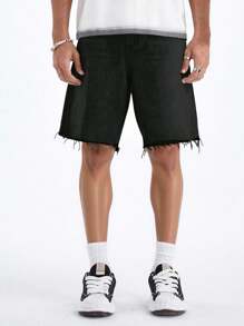 SHEIN Pantalones cortos vaqueros negros anchos de estilo suelto para adolescentes, estilo casual "Old Money", para uso diario, otoño, invierno y vuelta al colegio