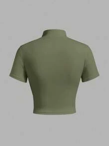 Gameset SHEIN Sport Women Short Sleeve Sports Yoga Slim Fit Running Outdoor T-Shirt Fitted Shirt - Army Green - View 2