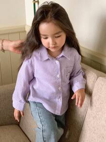 Hapijoa 女婴条纹休闲宽松长袖上衣，夏季，幼儿秋季服装 - 淡紫色 - 查看 3