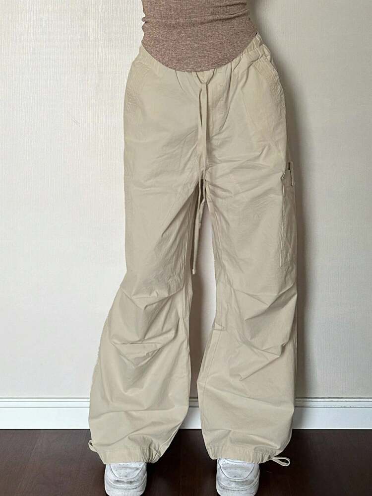 Women's Solid Color Tie Waist Pleated Wide Leg Loose Casual Pants Fall,Winter