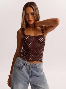 SHEIN BAE Women's Date Night Girlfriend Party Birthday Party Nightclub Holiday Party Elegant Polka Dot Camisole Top, Girlfriends Party, Date, Daily Street Commuting Corset, Cute Corset, Sexy Tops Club, Corset Tops, Summer Tops, Cute Tops, Women's Summer Tops Corsets,Valentine's Day,Valentine Outfits For Women