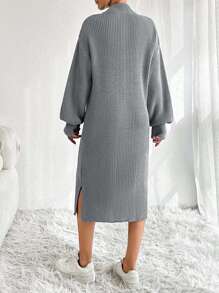 EURMUSE Women Knit Sweater Dress With Zipper Detail,Petite - Light Grey - View 5