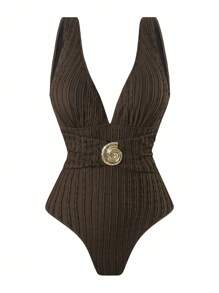 Swim Oasis 2025新款女式泳衣，提花面料纯色连体泳衣，带定位印花网眼长裙，海滩度假休闲泳衣套装，夏季