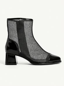 CUCCOO CHICEST 女士时尚黑色网眼粗跟中筒靴 - 黑色 - 查看 7