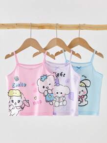 3件套女童可爱卡通兔子印花无袖内衣套装，简约甜美 - 彩色 - 查看 7