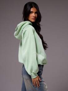 MUSERA Sudadera con capucha de corte holgado y relajado con estampado gráfico "Primavera" para primavera y verano, casual y linda para vacaciones y vuelta al colegio - Verde - Ver 4