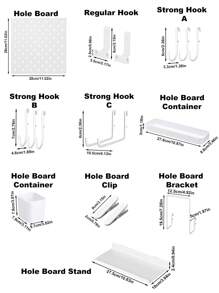 1Pc Nail Board With Hooks And Accessories, Wall Mounted Storage Shelves For Bedrooms, Bathrooms, And Study Rooms, Steel Plate Structural Panels, White Steel Plate Backup, HIPS Steel Plate For Dual Room Process Rooms And Vehicle Rooms, HIPS Nail Board Easy To Install, Bathroom Organizer