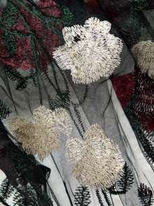 SHEIN LUNE 女装时尚透明网眼钩针刺绣碎花露肩灯笼袖短款上衣 - 黑色 - 查看 4