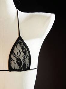 SpicyHot Women's Sexy Floral Lace Halter Tie Bra And Panty Set - Black - View 4